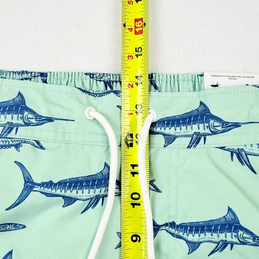 St Johns Bay Men Green Swim Trunks 2XLT Haze Fish Print 11